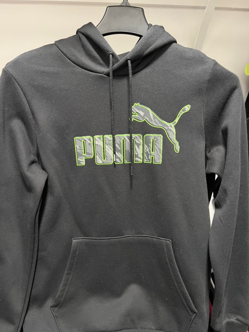 Puma Black Crewneck Hoodie with Neon Green Logo